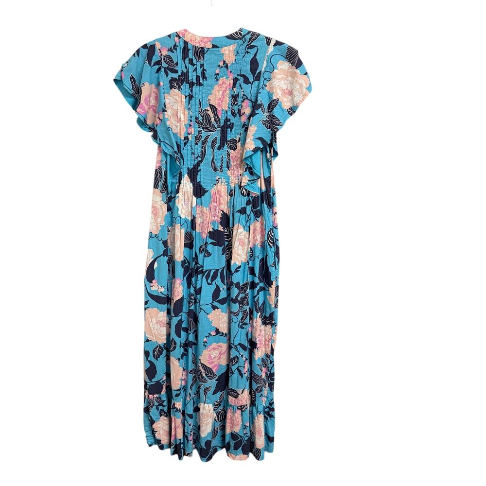 Anthropologie Maeve The Cassandra Maxi Dress Botanical Motif Blue Pink Large - Picture 9 of 9